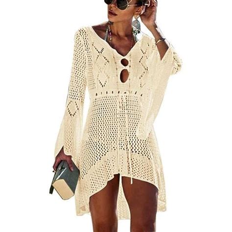 Robe de plage pour femme Maillot sexy à découpes Couverture de bikini Abricot Abricot