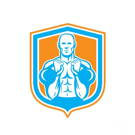 Weightlifter Lifting Kettlebell Shield Retro Digital Art By Aloysius