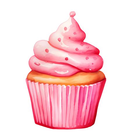 Sweet Watercolor Cupcake Transparent Background Isolated No