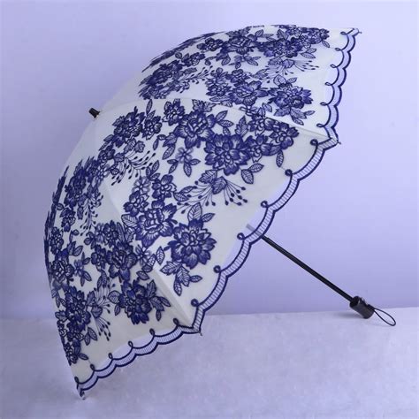 Exquisite Blue And White Embroidery Parasol Uv Protection Wedding