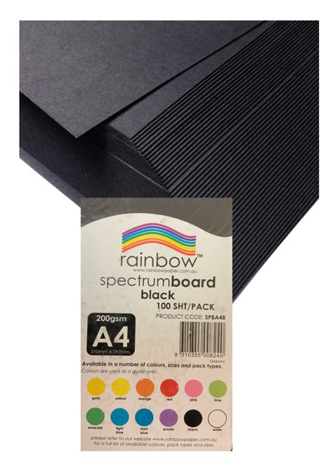 Rainbow Spectrum Board Cardboard A4 200gsm 100 Sheets Black 65414