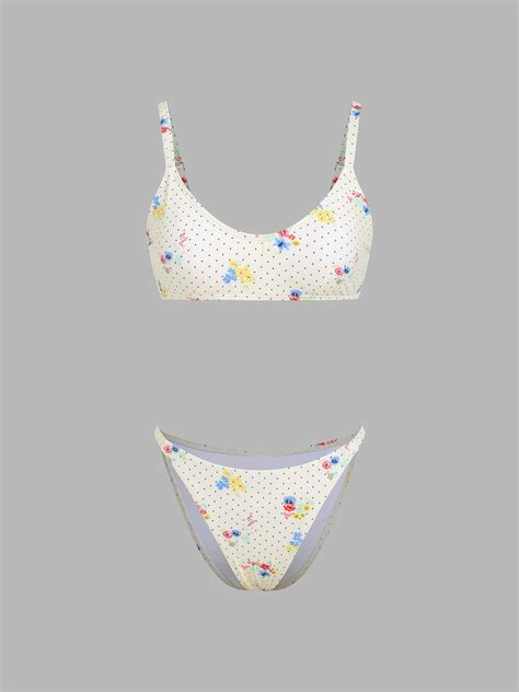 Polka Dot Floral Bikini Swimsuit Cider
