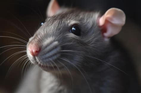 Premium Ai Image Cute Grey Rat Closeup On Black Background