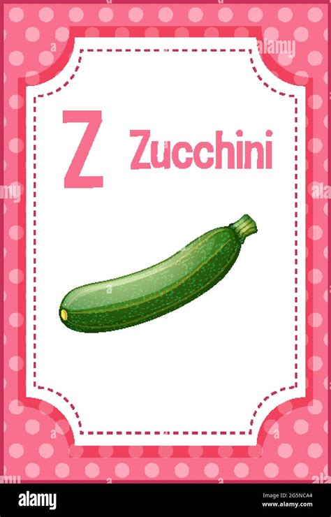 Alphabet Flashcard With Letter Z For Zucchini Illustration Stock Vector