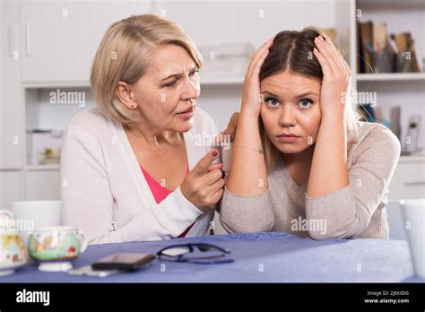 Mother Scolds Her Adult Daughter Stock Photo Alamy