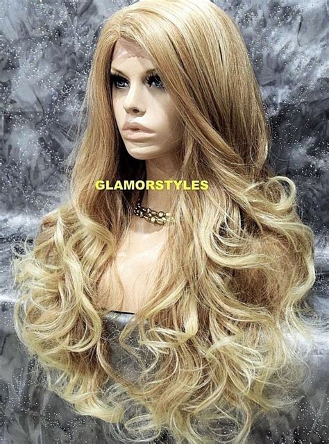 Human Hair Blend Long Wavy Blonde Mix Lace Front Full Wig Hair Piece