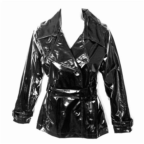 Pvc Pu Shiny Wet Look Double Breasted Rain Jacket Trench Coat Punk