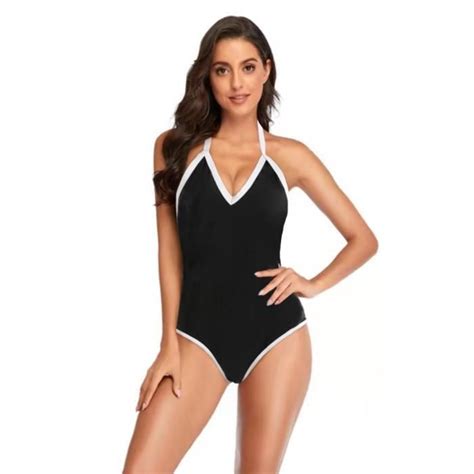 Maillot De Bain Une Pi Ce Pour Femme Bikini Halter Col En V Profond Bretelles Spaghetti