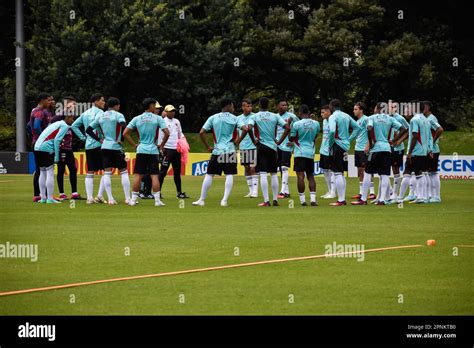 Colombia's U-20 team during the warmups of Colombia's national team in