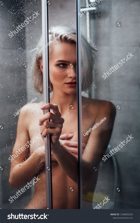 Naked Sensual Woman Holding Shower Door Stock Photo Shutterstock