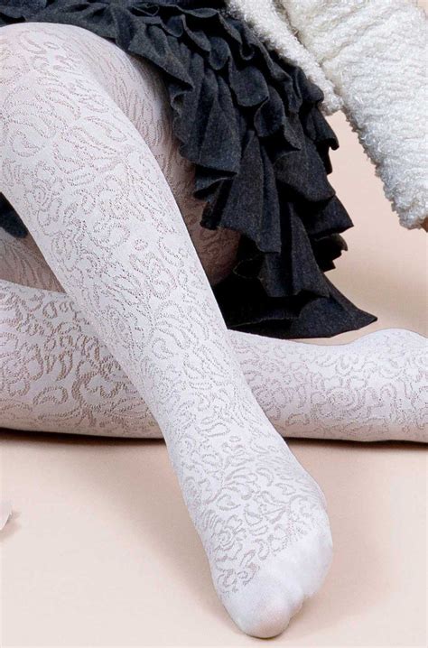 Aquilone Girls Eva Jacquard Floral Lace Tights Italian Tights