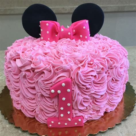 Pink Buttercream Mini Mouse Cake Minnie Mouse Birthday Cakes Minnie