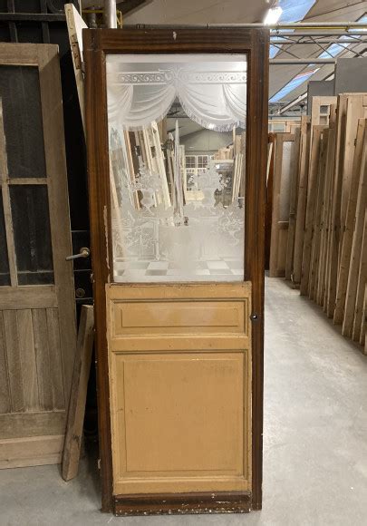 Belle Porte Ancienne En Bois Avec Verre Grav