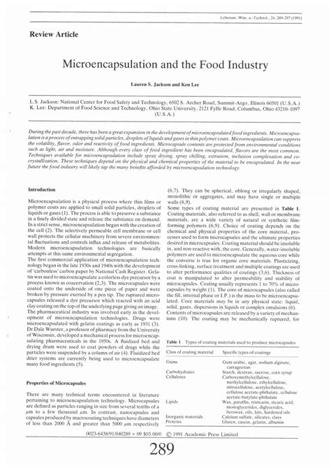 (PDF) Microencapsulation in the food industry
