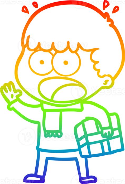 Rainbow Gradient Line Drawing Cartoon Shocked Man With T 39881421 Png