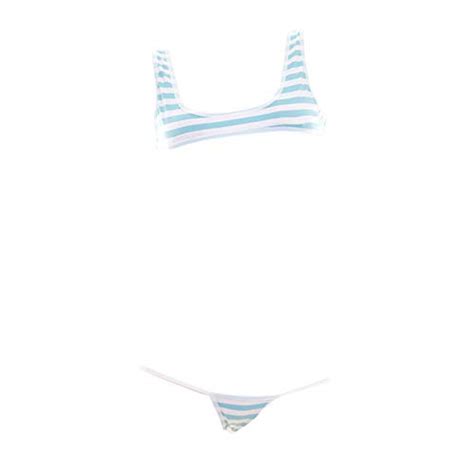 Yomorio Anime Lingerie Sexy Cute Striped Micro Bikini Cosplay Bra And Panty Set Mini Vest Blue