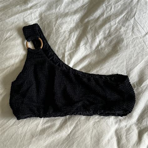 Black One Shoulder Bikini Top With Wood O Ring Depop