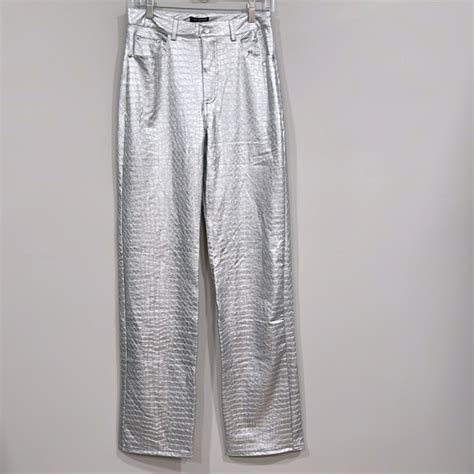 Naked Wardrobe Pants Jumpsuits Naked Wardrobe Silver Crocodile Faux Leather Bootcut Pants