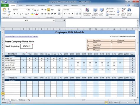 excel rota spreadsheet   employee  shift schedule templates