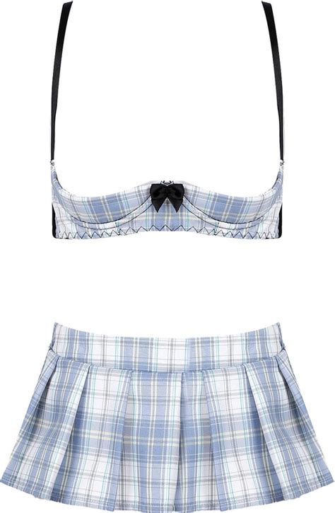Grrkdfq Women S Erotic Bustiers Jk School Girls Costumes Cosplay Lingerie Set Plaid Open Bras