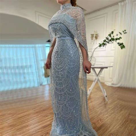 Ships In To Days Luxurious Dubai Arabian Nude Mermaid Evening Dress With Long Cape Ele