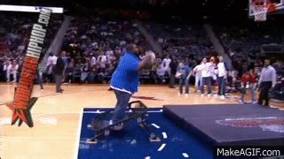lol fat guy fails miserably dunking  trampoline    gif