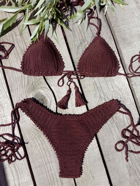 Crochet Bikini Set Brasile O Maroon Marr N Borla Bikini Etsy Blusas De Croch Ciganinha