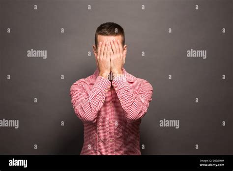 Man Covering Eyes His Face Stock Photo Alamy