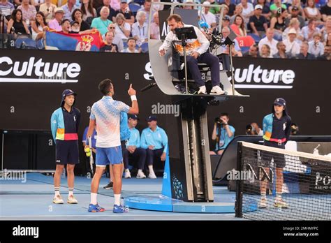Melbourne Australia 27th Jan 2023 Novak Djokovic Of Serbia Reacts