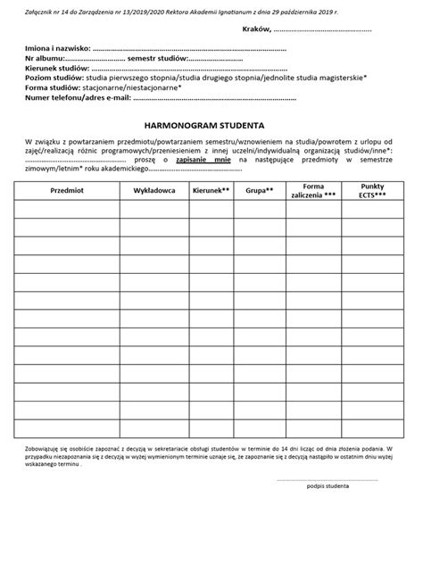 Harmonogram Studenta | PDF