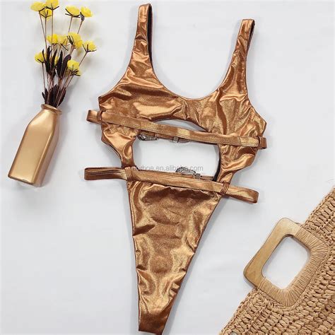 Waist Belt Bathing Suits Women Sexy Bikini Gold Stamp Shiny Fabric Swimwear Buy Gold