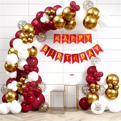 Party Town Red White And Golden Balloon Garland Birthday Decoration