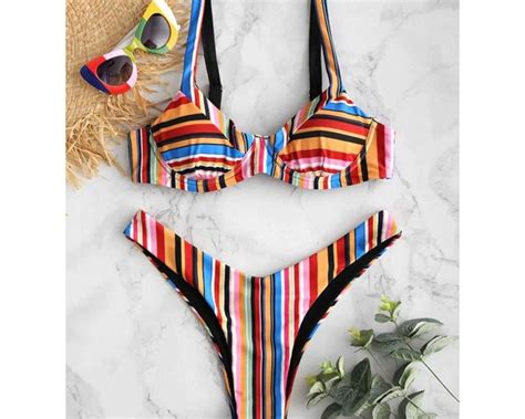 Rainbow Striped High Cut Bikini Set Queerks