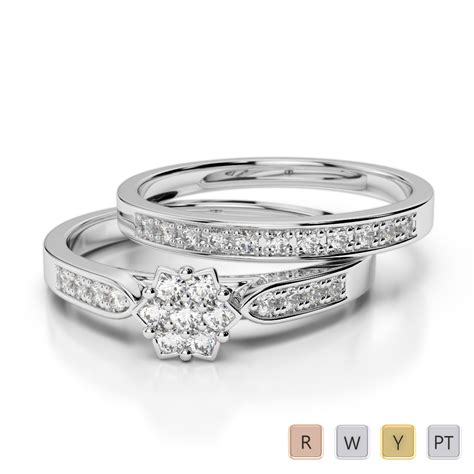 Gold Platinum Round Cut Diamond Bridal Set Ring Agdr 2053