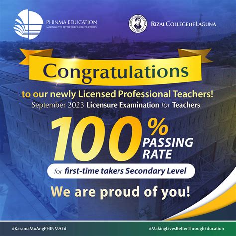 PHINMA RCL achieved 100% passing rate for first-time takers (Secondary