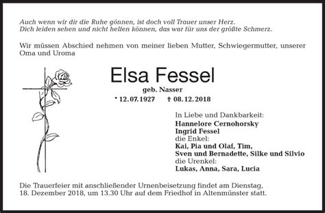 Traueranzeigen von Elsa Fessel Südwest Presse Trauer