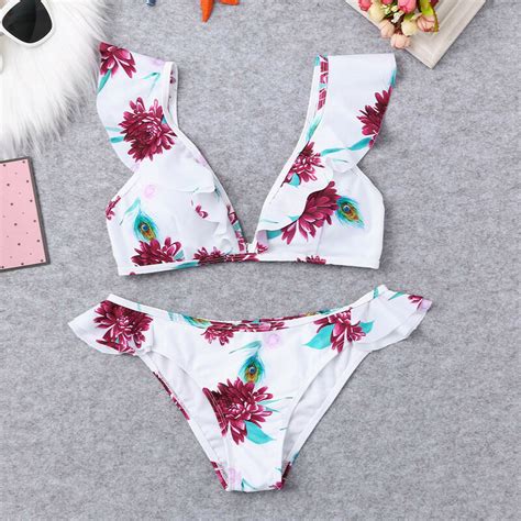 비키니 수영복 여성 플로랄 프린트 세트 수영 투피스 수영복 비치웨어 Biquini Micro Bikini 수영복