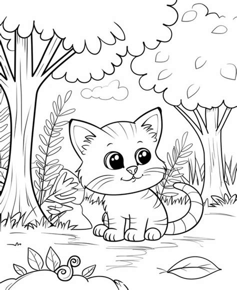 A Cartoon Cat Sits In The Grass Next To A Tree Premium Ai Generated Image