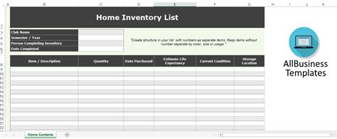 home contents inventory list excel templates