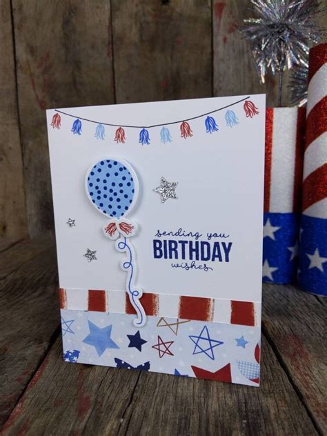 Patriotic Birthday Card July Birthday Card Americana Handmade Etsy