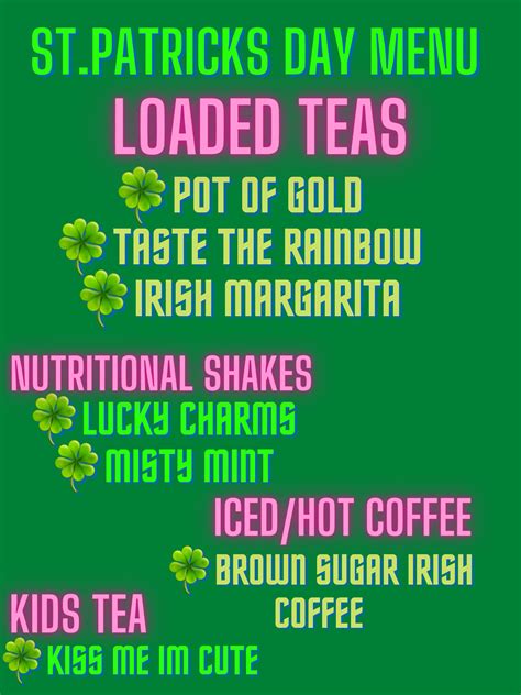 Our St.Patricks Day Menu is here!!!... - Hiawatha Nutrition
