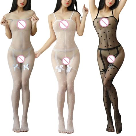 Wb Women Sexy Sleeveless Mesh Bodystockings Erotic Crotchless Bow Lingerie Bodysuit