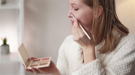 Nude Makeup Palette Woman Applying Eyeshadow Brush Stock Footage Video Of Everyday Light