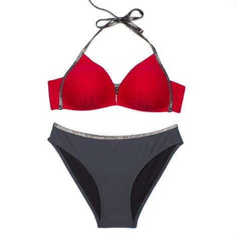 ESSV Red Patchwork Bikini Set Women Push Up Swimsuit Padded Swimwear