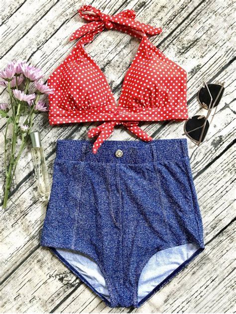 OFF Denim High Waisted Vintage Bikini In BLUE ZAFUL