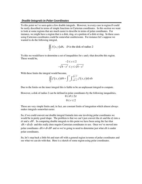 Solution Double Integrals In Polar Coordinates Studypool