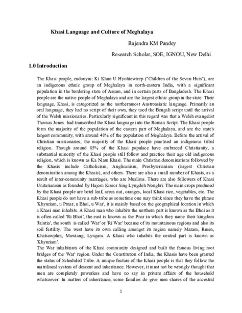 (PDF) Khasi Language and Culture of Meghalaya