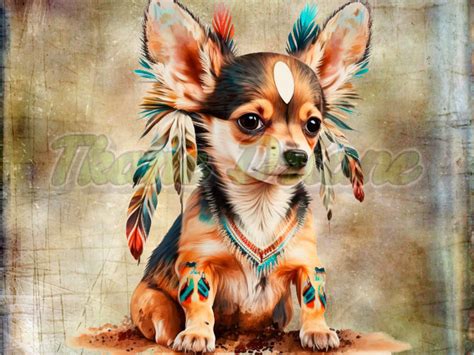 TkaneDziane pl PANEL DRUKOWANY CHIHUAHUA TRIBAL TŁO NUDE NR 2