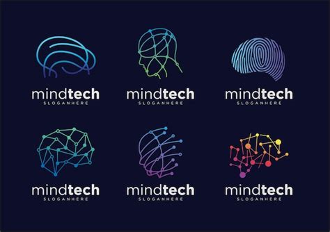 Colección de diseños de logotipos de tecnología cerebral tecnología