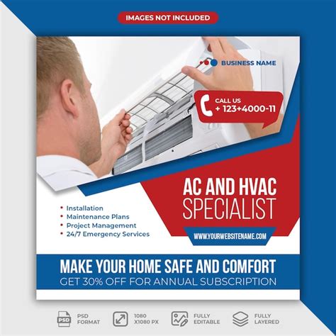 Premium Psd Air Conditioner Repair Service Post Template For Social Media